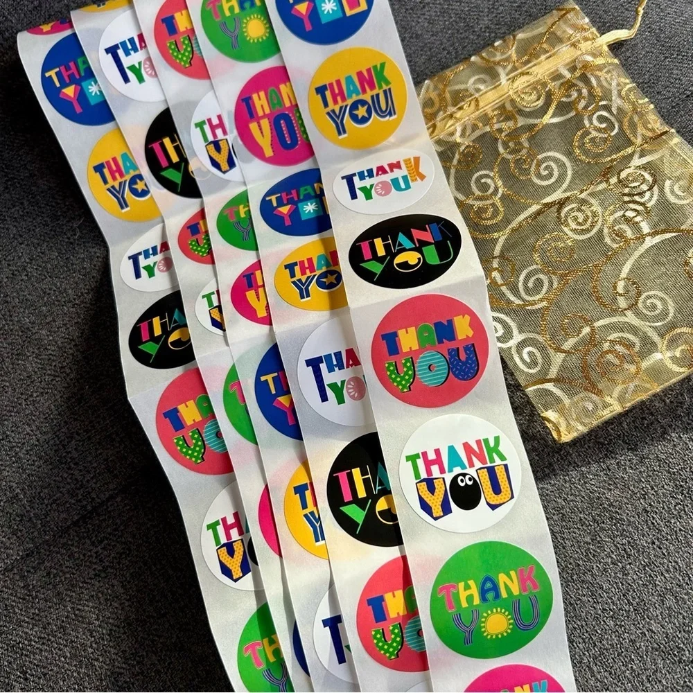 50 Count - Fiesta THANK YOU Style Stickers, Colorful, 1.5 inch